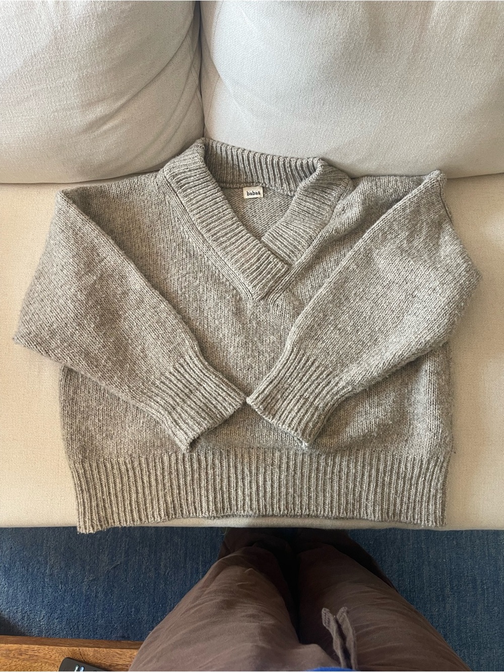 Beige Wool V-neck Sweater